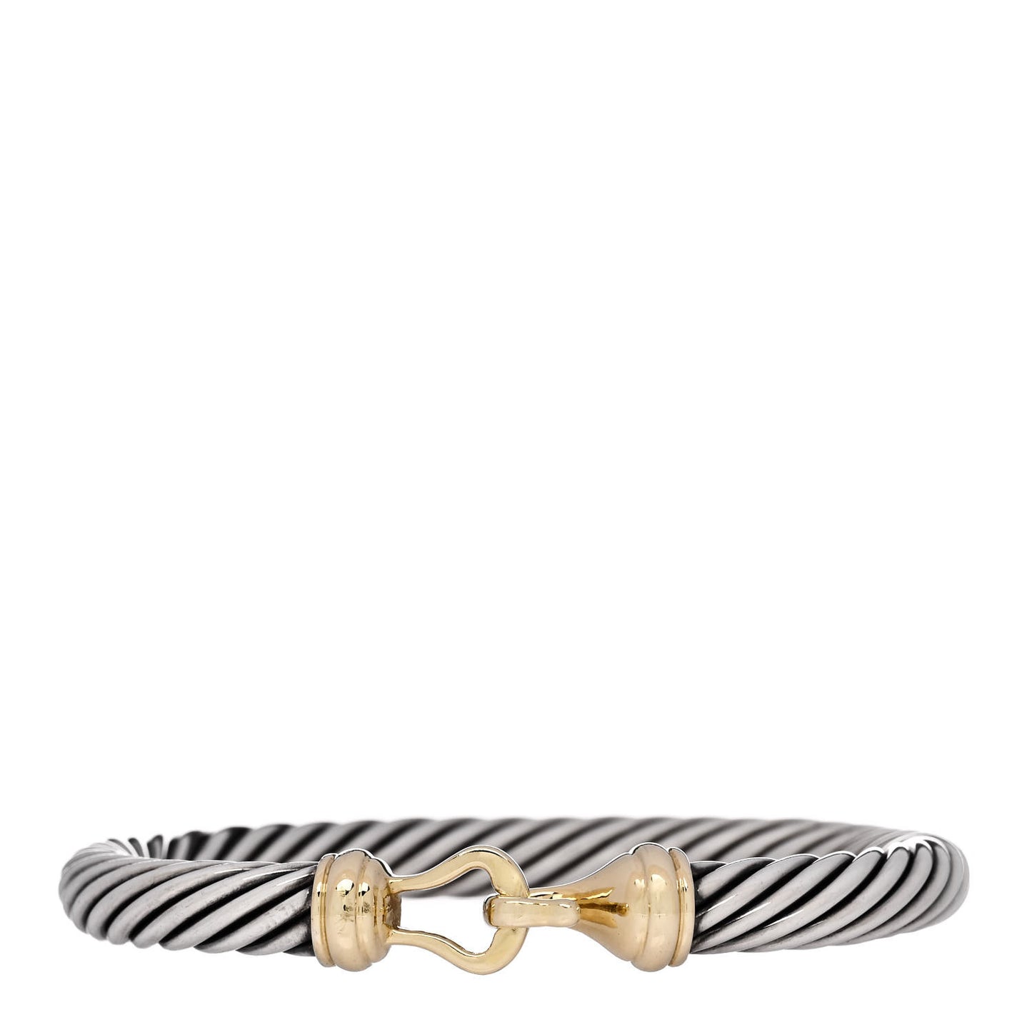 Sterling Silver 14K Yellow Gold 7mm Cable Classic Buckle Bracelet