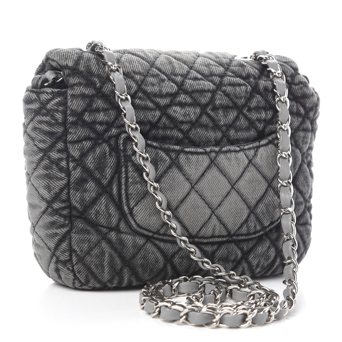 Washed Denim Quilted Small Denimpression Flap Grey Black