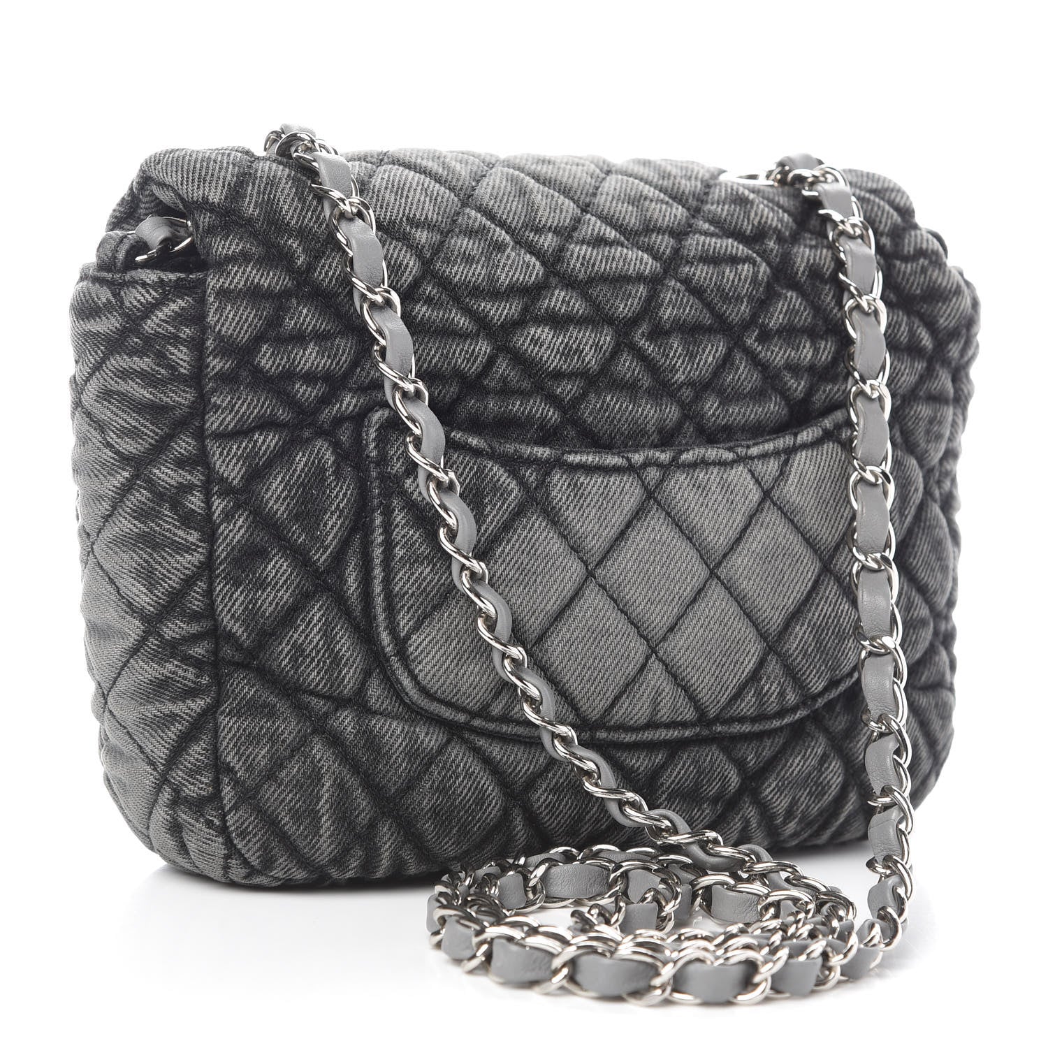 Chanel Washed Denim Quilted Small Denimpression Flap Grey Black 2 of 10