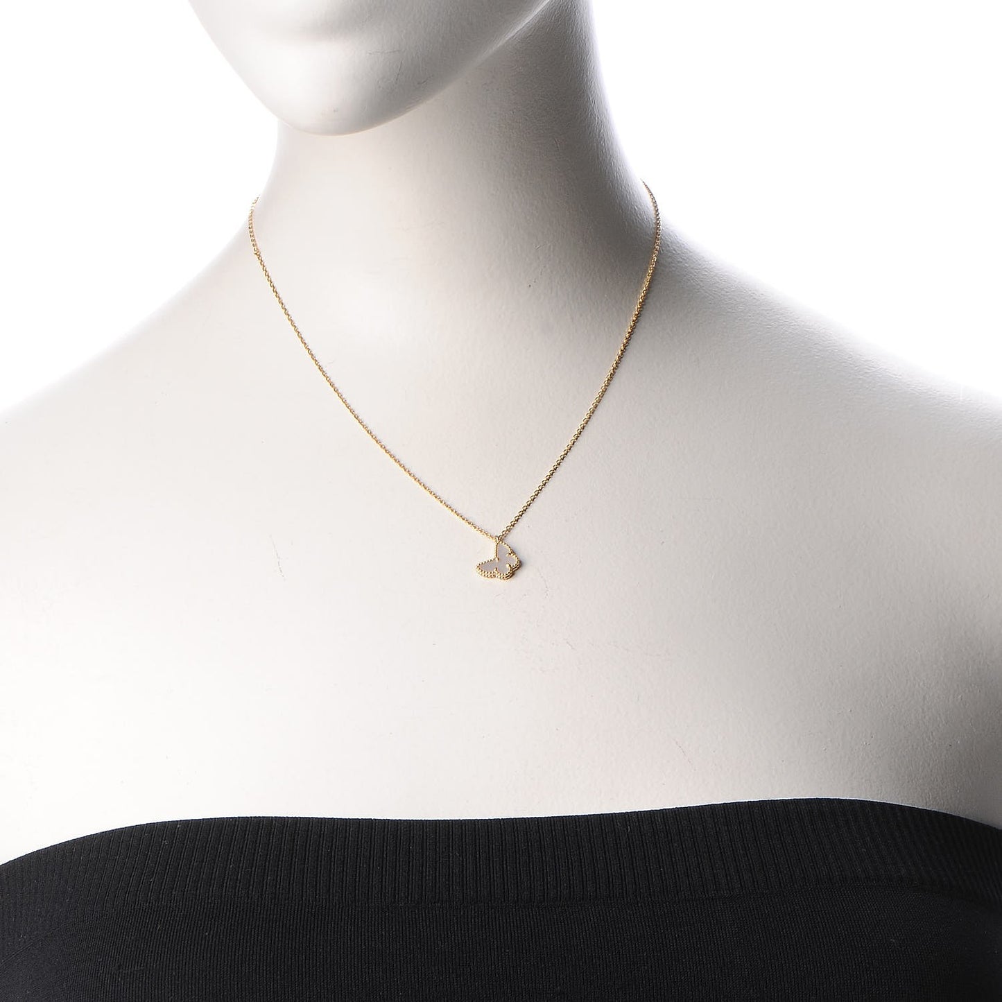 18K Yellow Gold Mother of Pearl Sweet Alhambra Butterfly Pendant Necklace