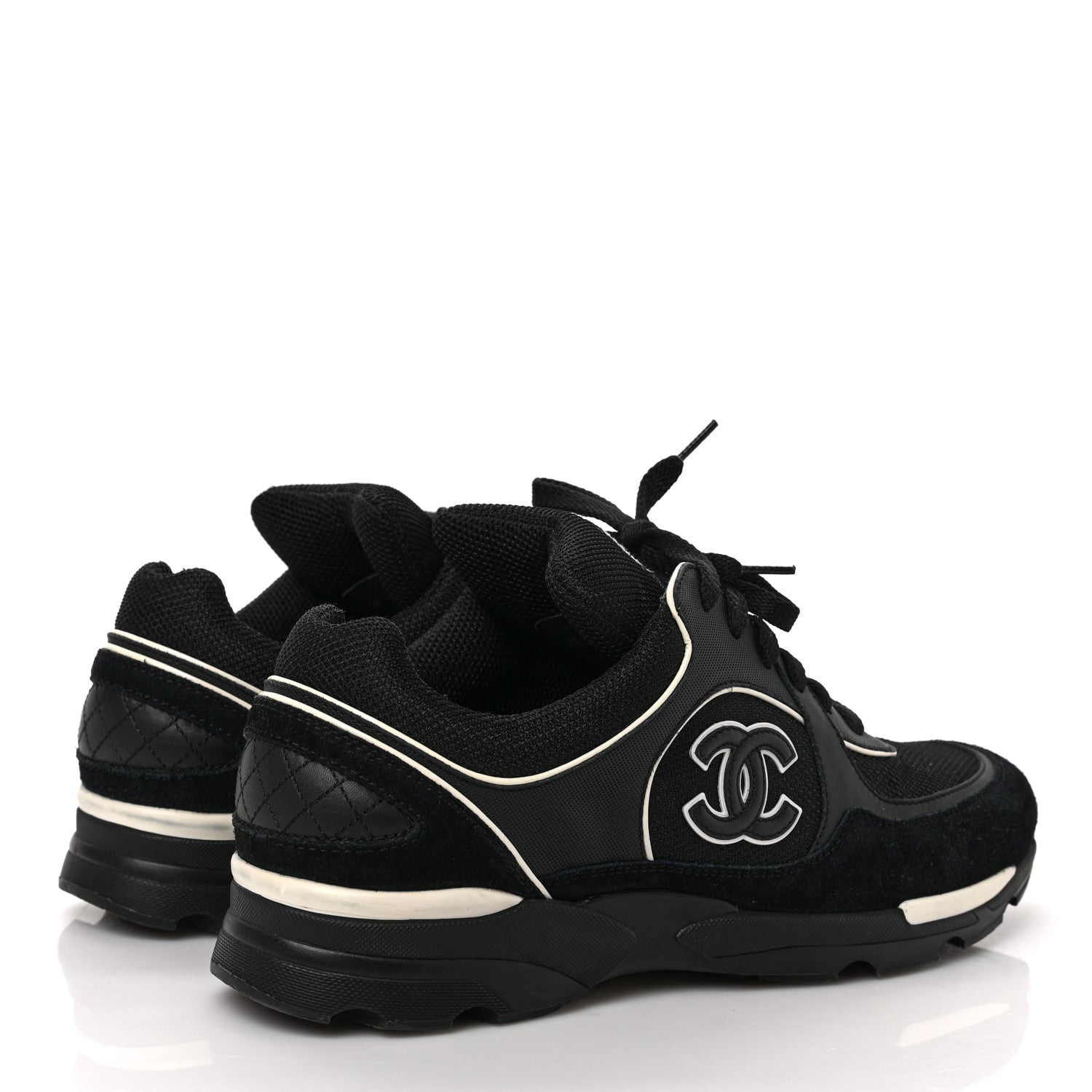 Chanel Toile Suede Calfskin CC Sneakers 40 Black White 4 of 8