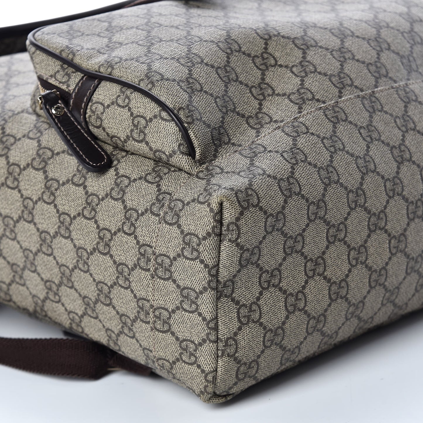GG Supreme Monogram Medium Single Buckle Rucksack Backpack Beige Ebony Brown