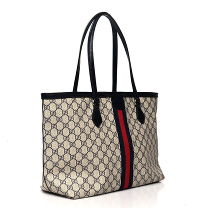 Gucci GG Supreme Monogram Textured Calfskin Web Medium Ophidia Shopping Tote Beige Blue 3 of 10