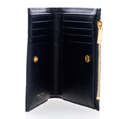 Saint Laurent Grain De Poudre Matelasse Chevron Monogram Zipped Two-Part Wallet Black 5 of 6