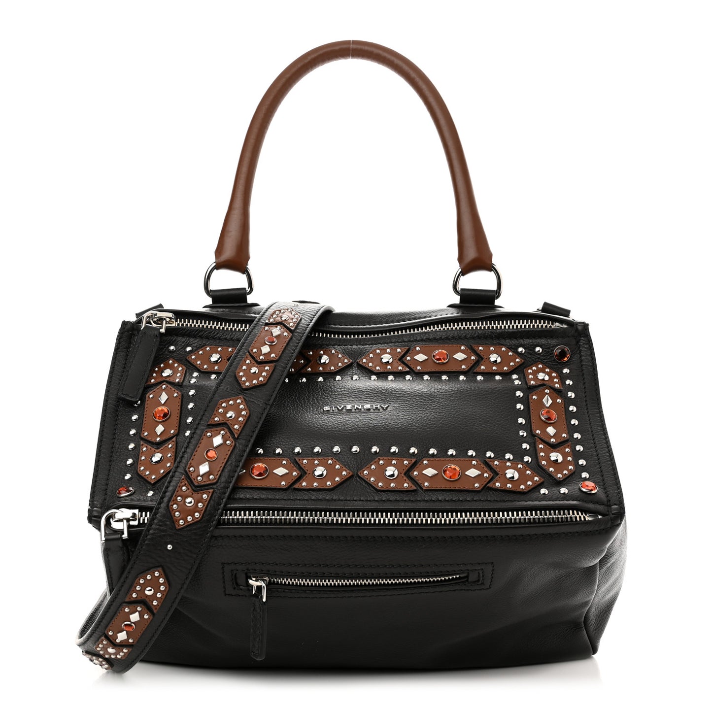 Calfskin Studded Medium Studded Pandora Black Brown