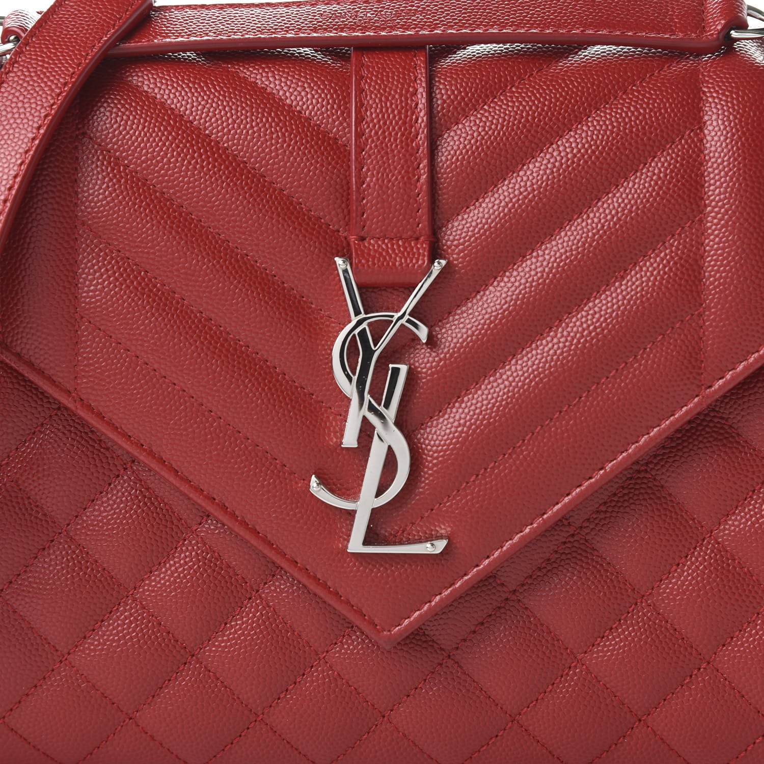 Saint Laurent Grain De Poudre Textured Mixed Matelasse Triquilt Medium Monogram Satchel New Red 9 of 10