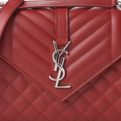 Saint Laurent Grain De Poudre Textured Mixed Matelasse Triquilt Medium Monogram Satchel New Red 9 of 10