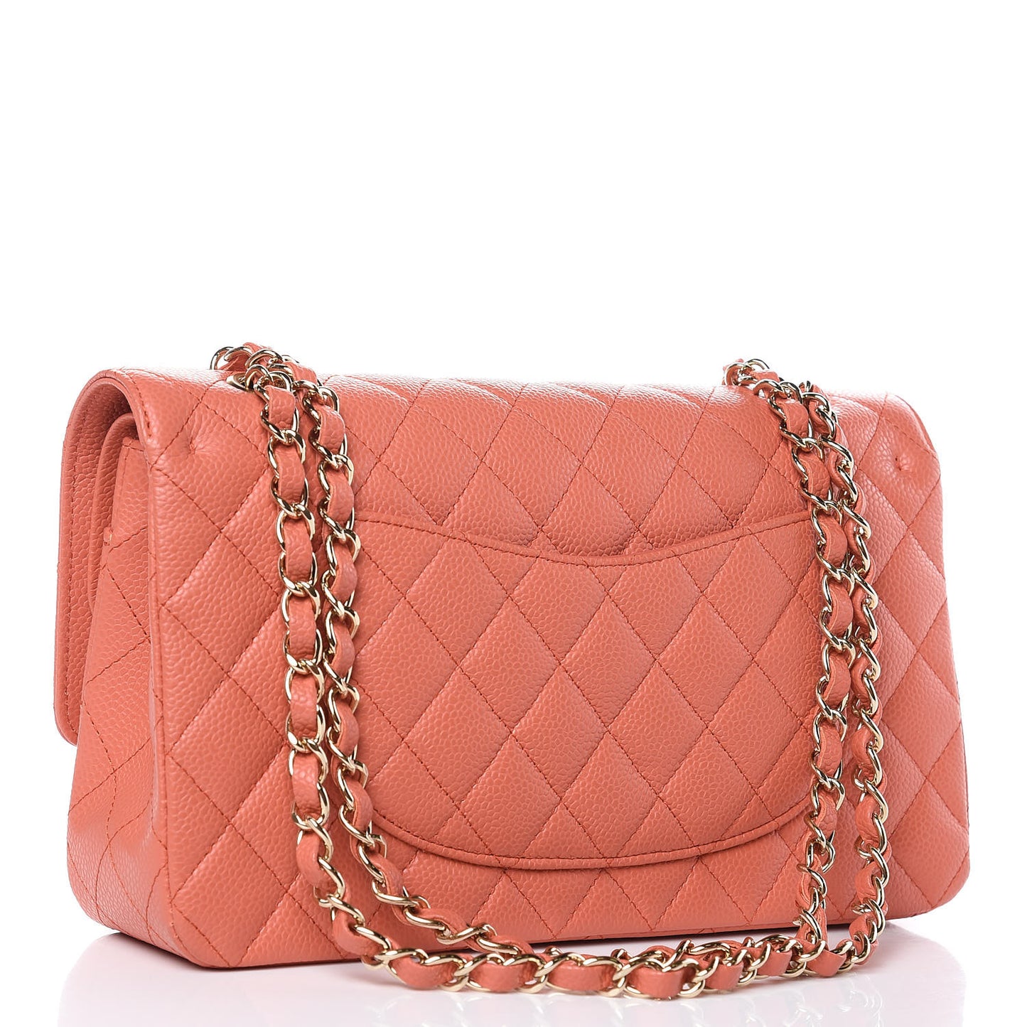 Caviar Quilted Medium Double Flap Coral