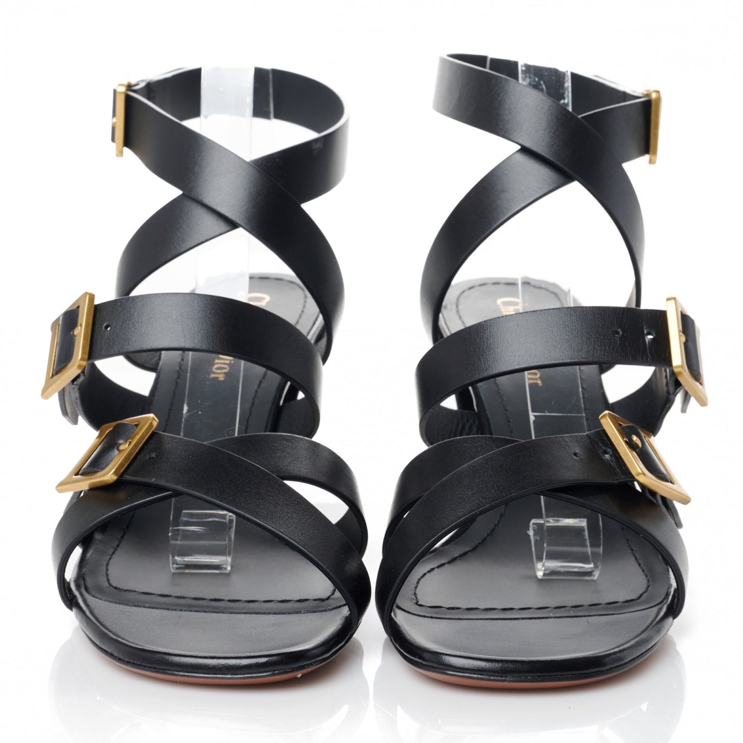 Calfskin Double D 70mm Sandals 38 Black