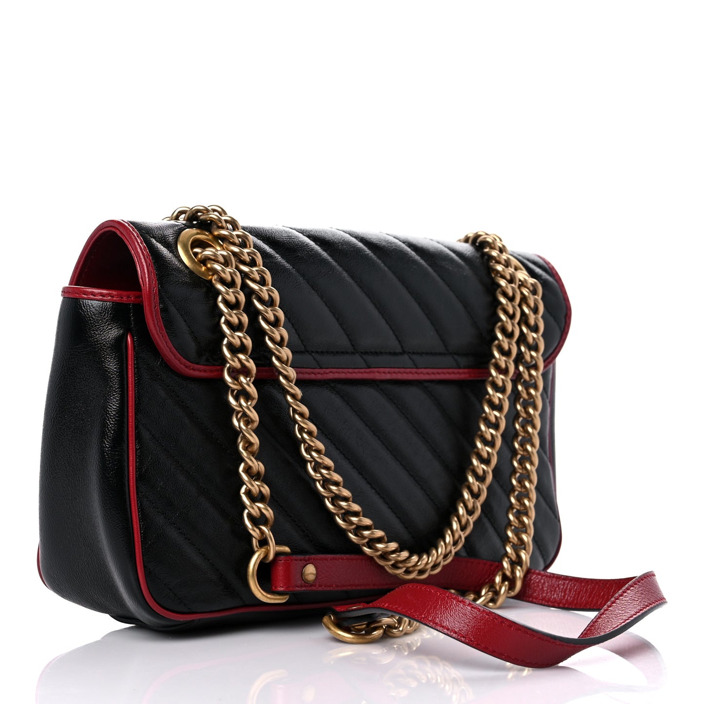 Vintage Effect Calfskin Matelasse Diagonal Small Torchon GG Marmont Shoulder Bag Black Romantic Cherry