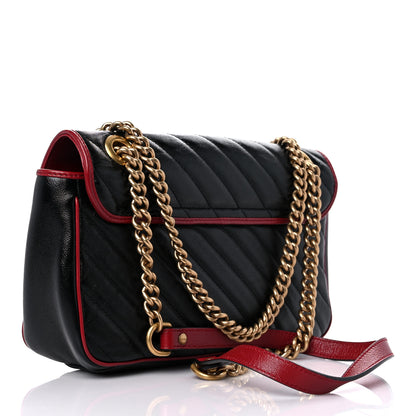 Gucci Vintage Effect Calfskin Matelasse Diagonal Small Torchon GG Marmont Shoulder Bag Black Romantic Cherry 3 of 12