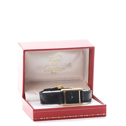 Cartier Sterling Silver Vermeil Lizard 20mm Must de Cartier Tank Quartz Watch Blue 12 of 12