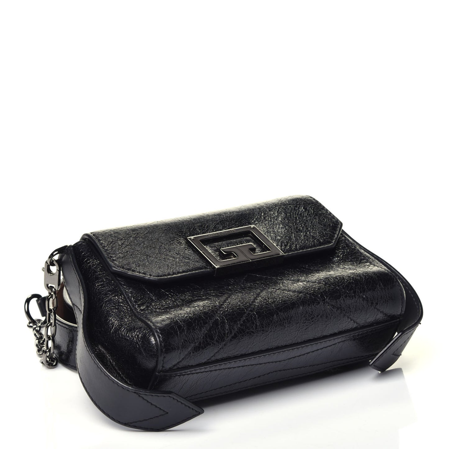 Crinkled Patent Calfskin ID Convertible Belt Bag Black