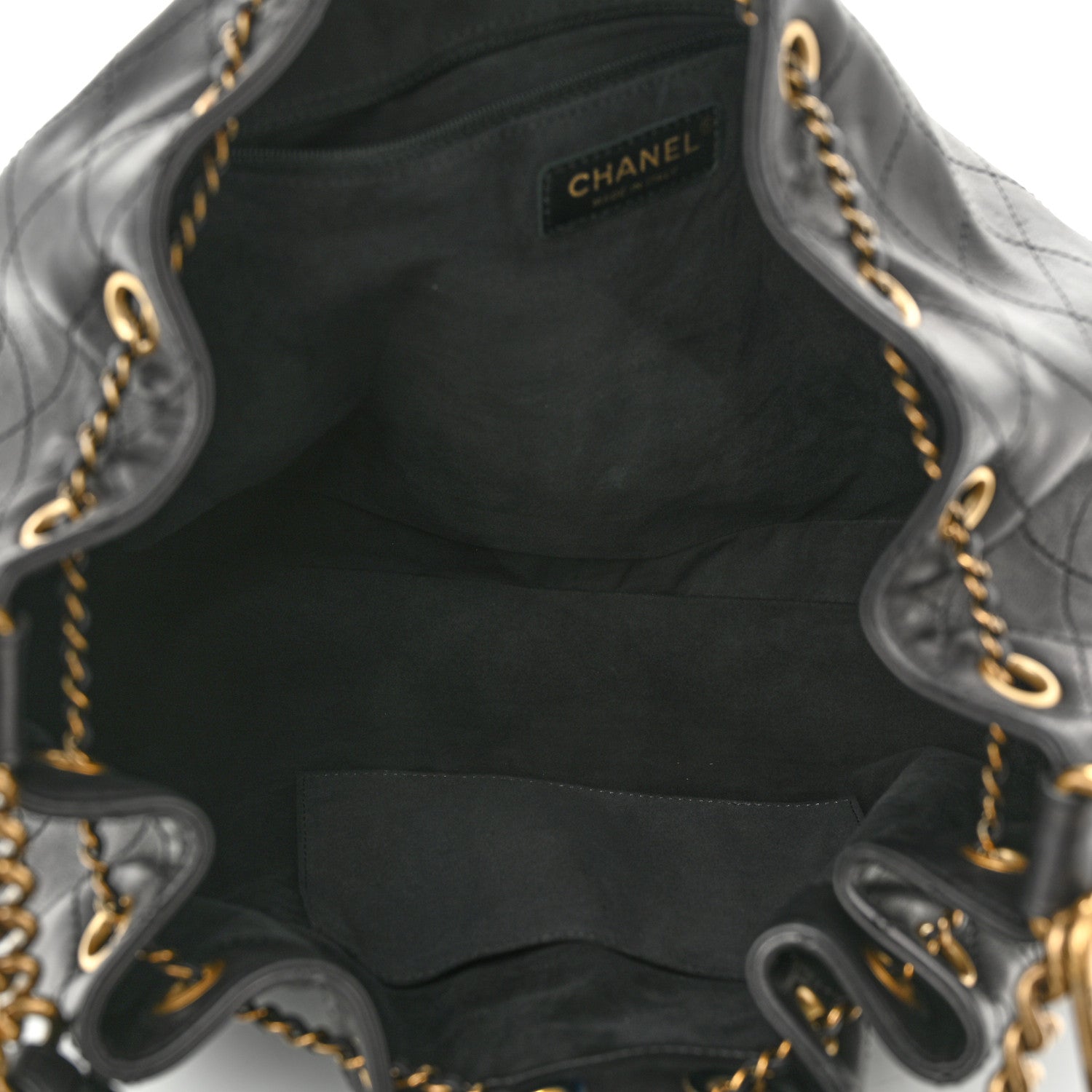 Chanel Calfskin Stitched Small Paris Rome Drawstring CC Bag Black 4 of 11