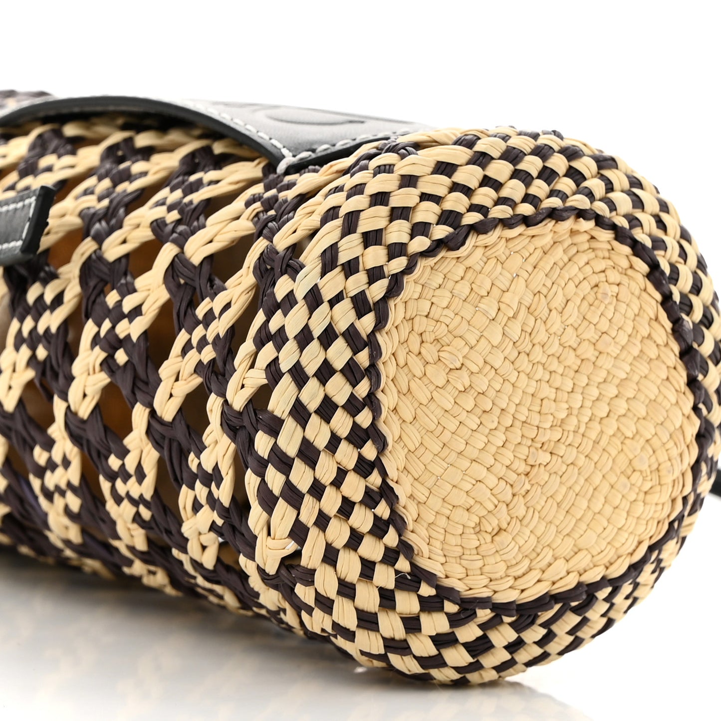 Calfskin Raffia Paula's Ibiza Pocket Bucket Bag Natural Navy Blue