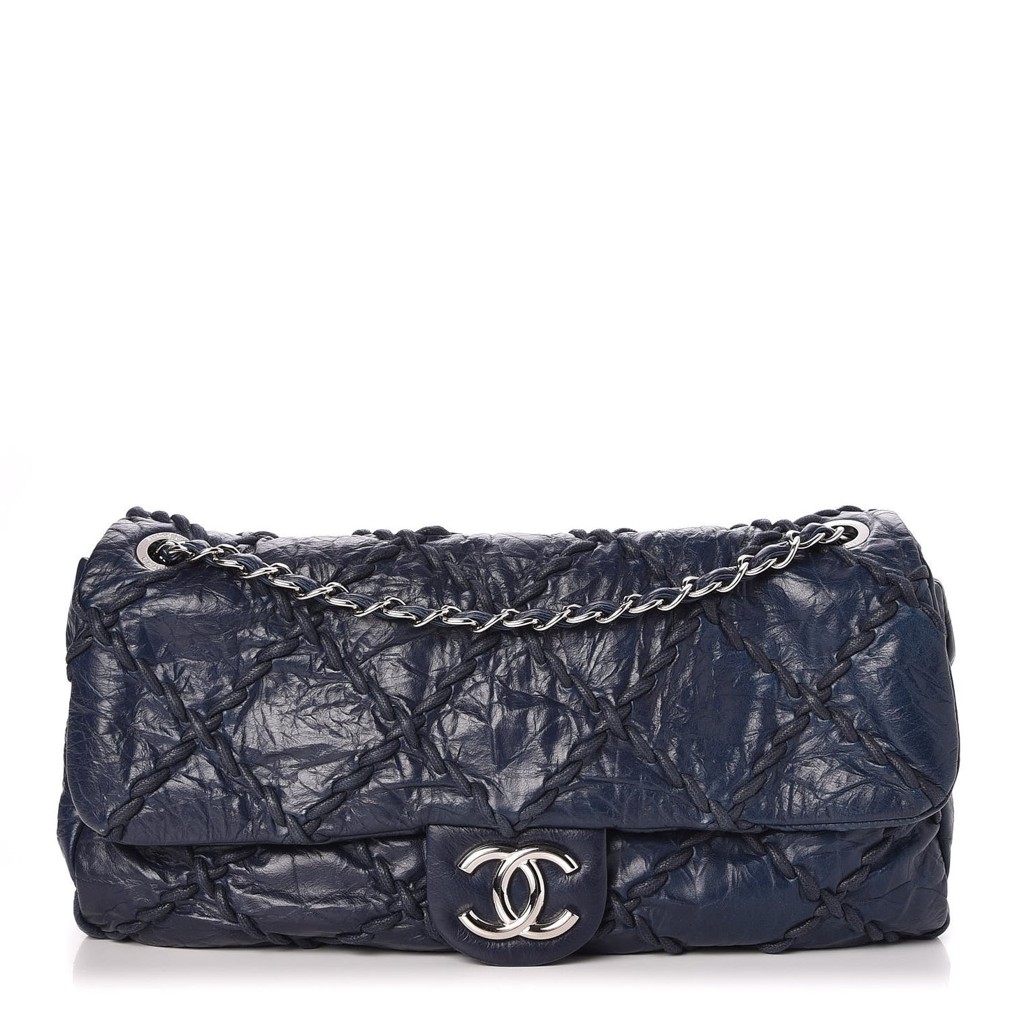Calfskin Ultra Stitch Oversize Flap Navy