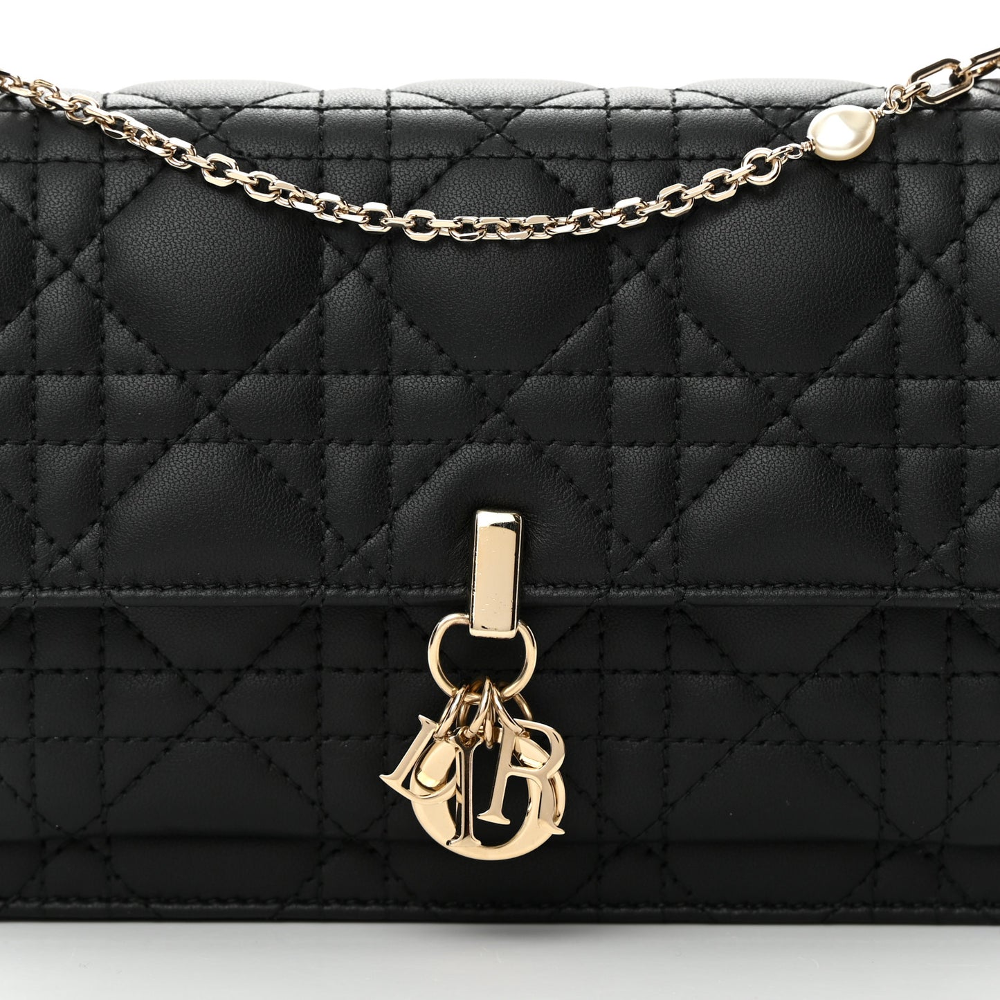 Lambskin Cannage Miss Dior Chain Pouch Black