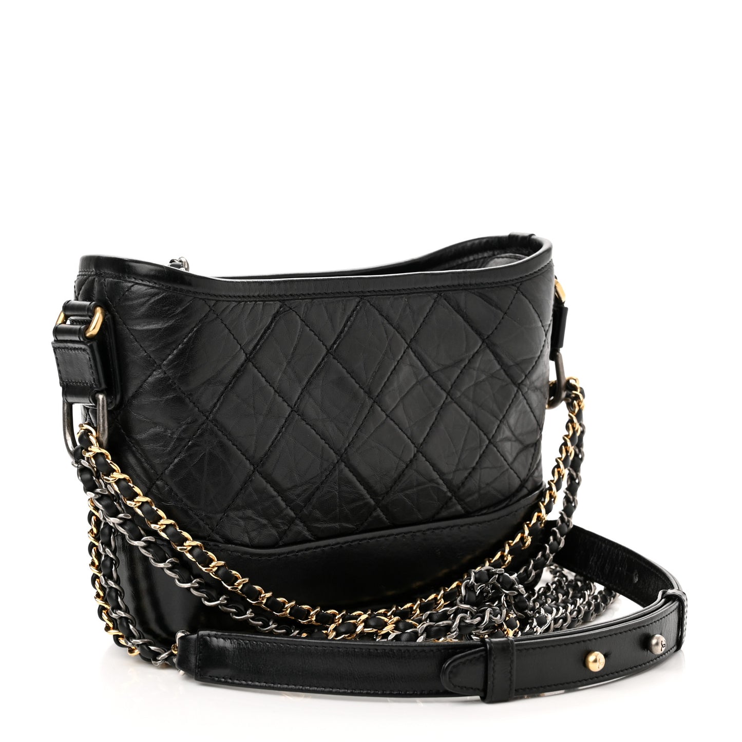 Aged Calfskin Quilted Small Gabrielle Hobo Black