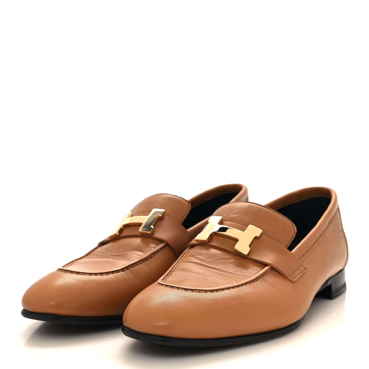 Hermes Goatskin Womens Paris Loafers 37 Gold 3 of 9