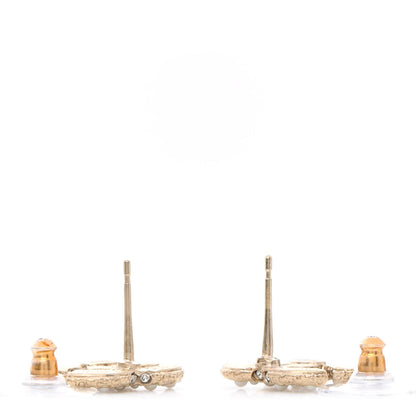 Chanel Pearl Crystal CC Stud Earrings Gold 3 of 5