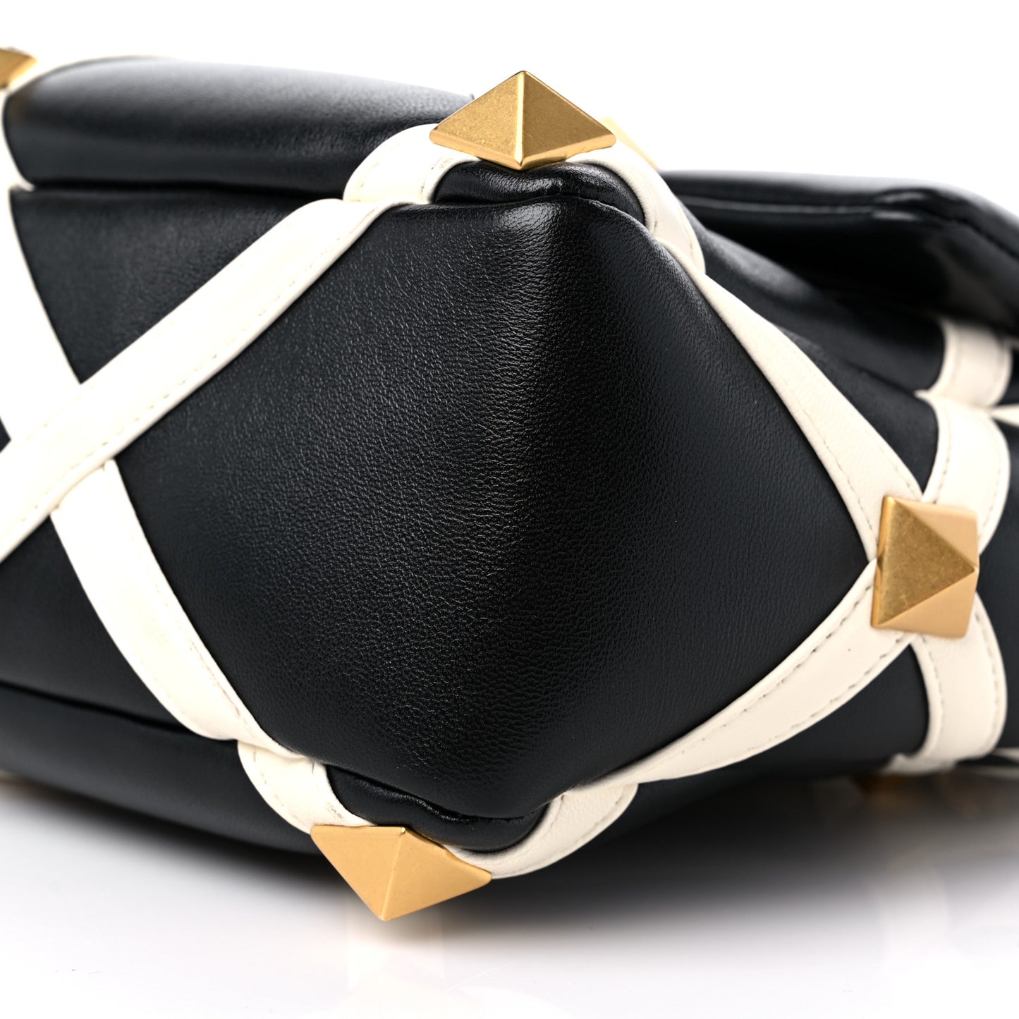 Nappa Large Roman Stud Shoulder Bag Black White
