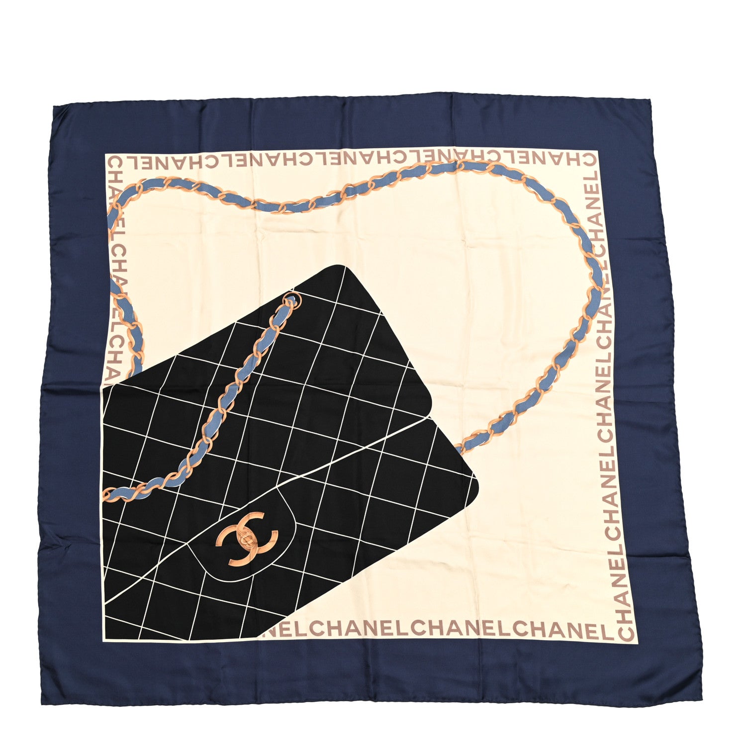 Chanel Silk CC Square Scarf Ivory Navy 1 of 3