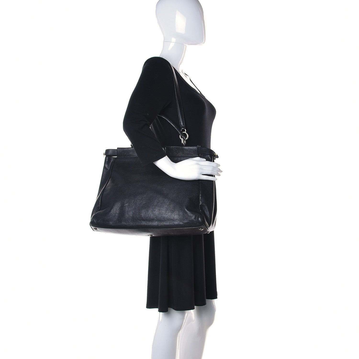 Fendi Goatskin Zucca Large Peekaboo Iconic Satchel Black Tobacco 2 of 14