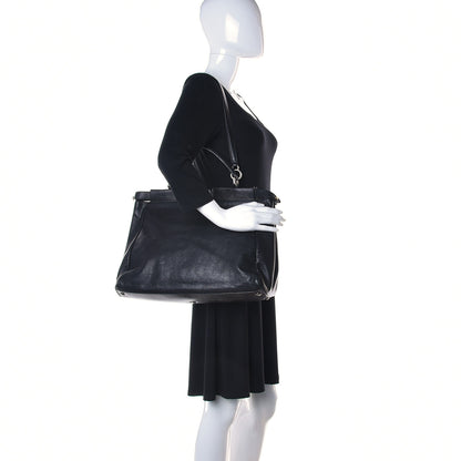 Fendi Goatskin Zucca Large Peekaboo Iconic Satchel Black Tobacco 2 of 14