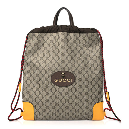 Gucci GG Supreme Monogram Neo Vintage Drawstring Backpack Beige New Acero Crop 1 of 10