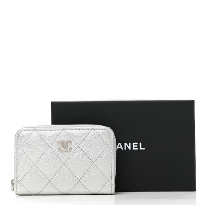 Chanel Glittered Metallic Caviar Quilted Zip Coin Purse Wallet Silver 8 of 8
