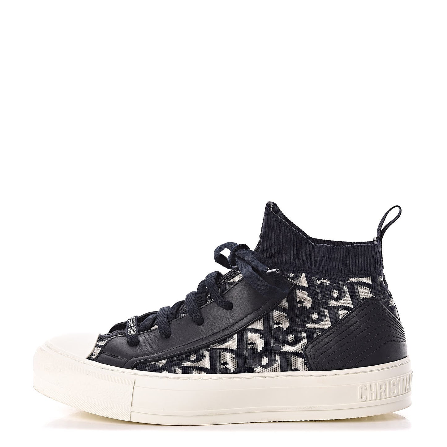 Technical Knit Calfskin Oblique Womens Walk'n Dior Mid Top Sneakers 38 Deep Blue