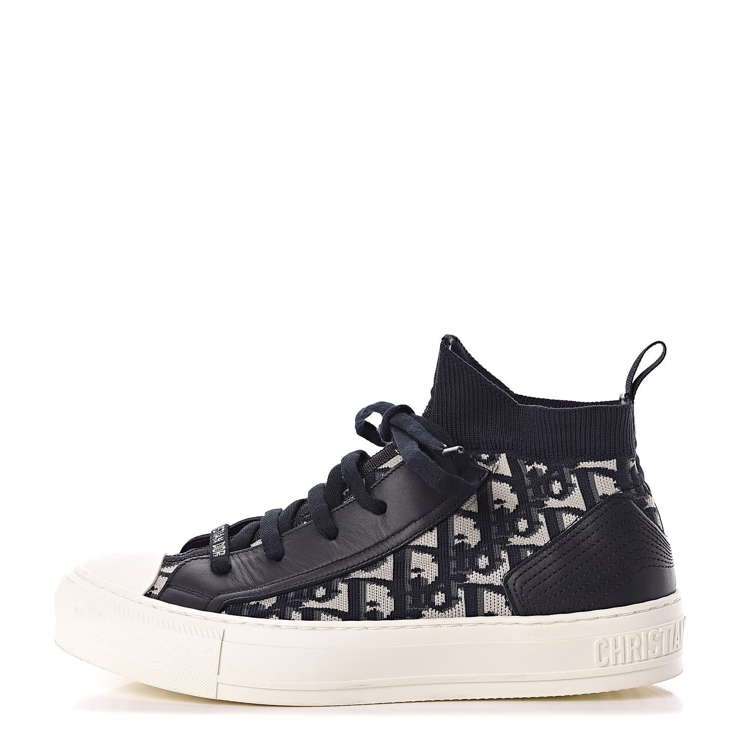Christian Dior Technical Knit Calfskin Oblique Womens Walk'n Dior Mid Top Sneakers 38 Deep Blue 1 of 12