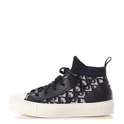 Christian Dior Technical Knit Calfskin Oblique Womens Walk'n Dior Mid Top Sneakers 38 Deep Blue 1 of 12
