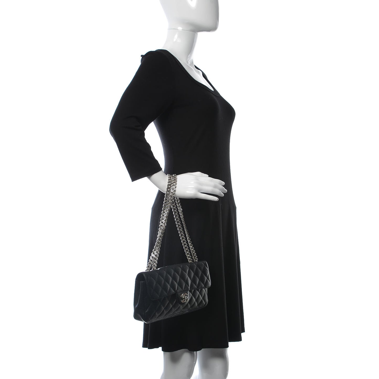 Caviar Quilted East West Flap Bijoux Chain Black