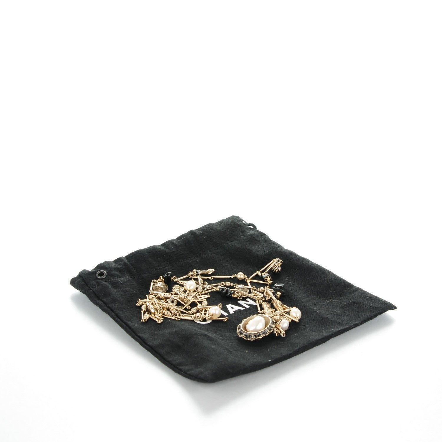Chanel Pearl Stone CC Long Double Strand Necklace Black Gold 6 of 6