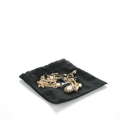 Chanel Pearl Stone CC Long Double Strand Necklace Black Gold 6 of 6