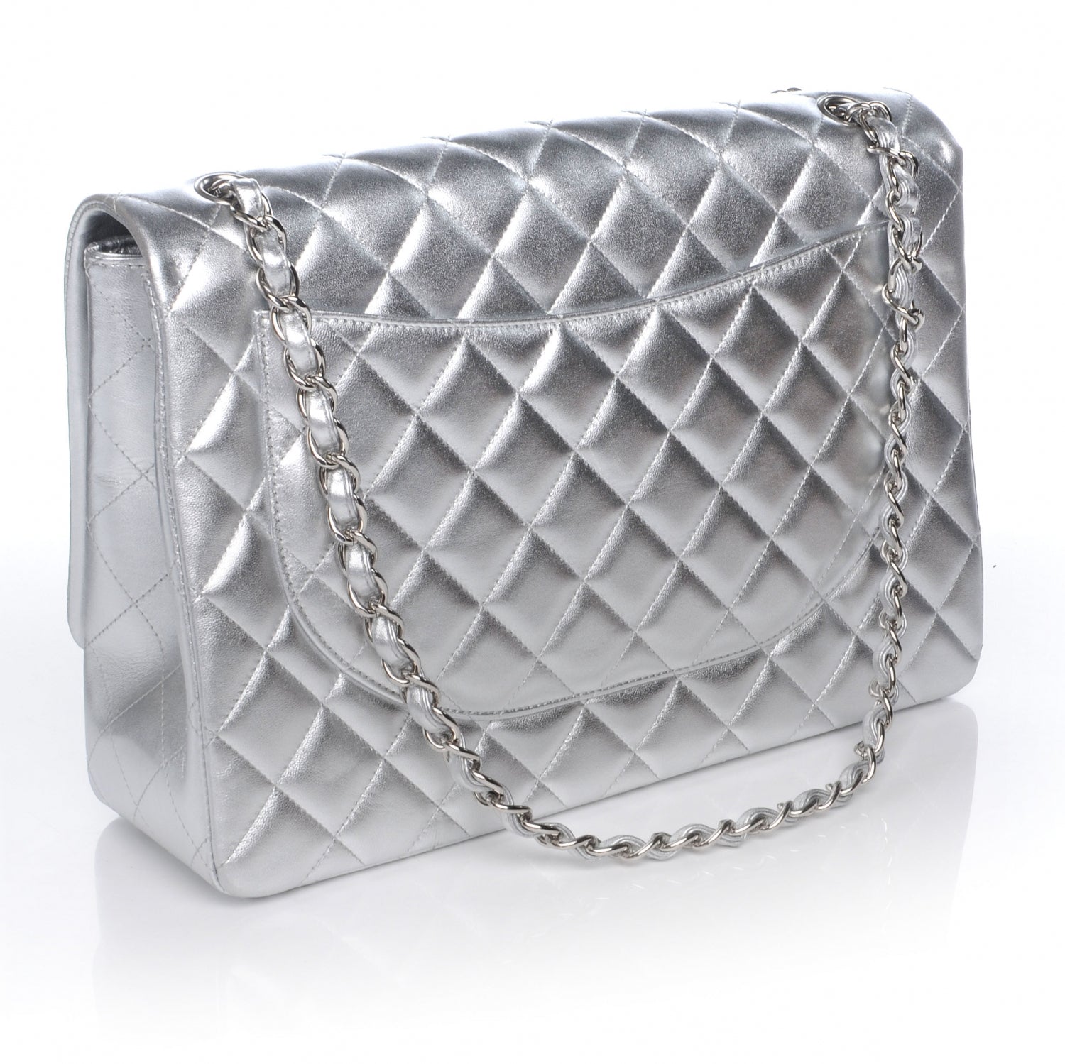 Chanel Metallic Lambskin Quilted Jumbo Single Flap Silver 3 of 7