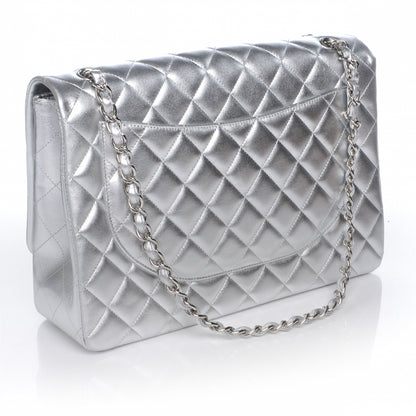 Chanel Metallic Lambskin Quilted Jumbo Single Flap Silver 3 of 7