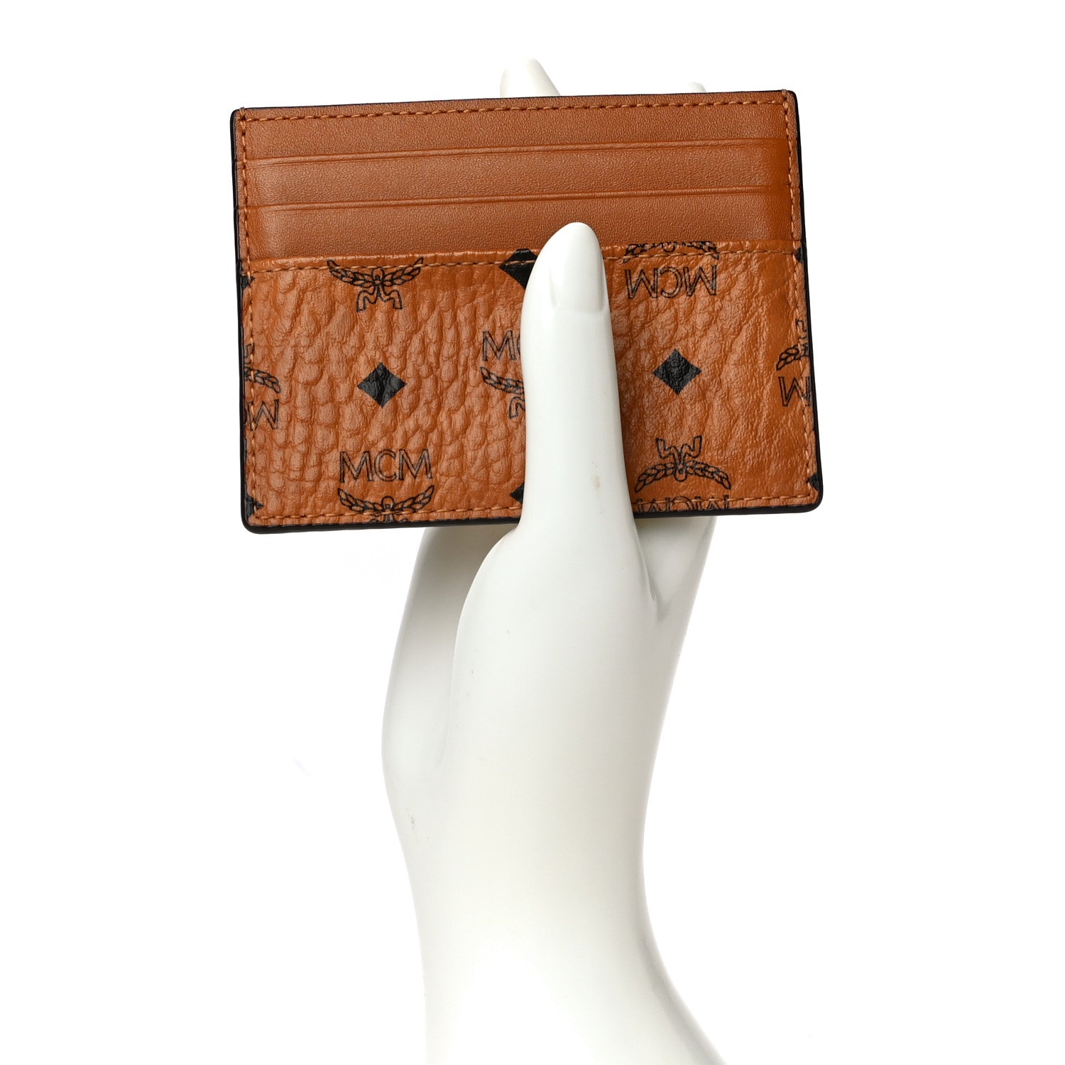 MCM Calfskin Visetos Card Holder Money Clip Cognac 2 of 8