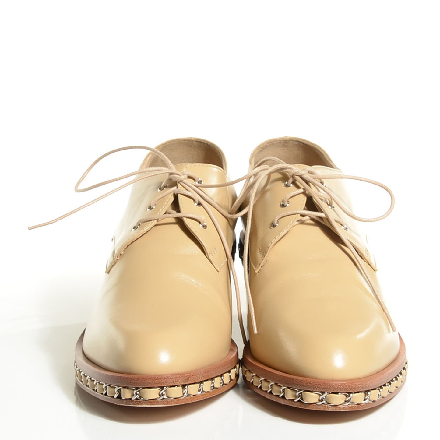 Calfskin Chain Lace Up Oxfords 38.5 Beige Clair