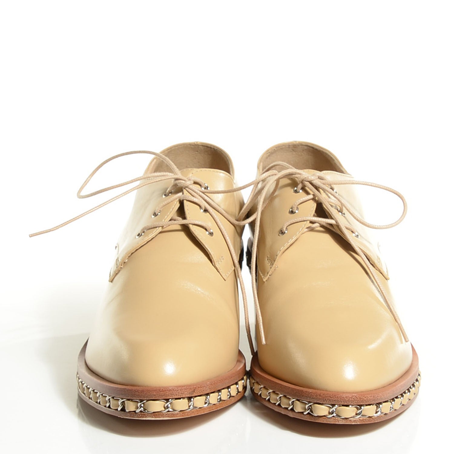 Chanel Calfskin Chain Lace Up Oxfords 38.5 Beige Clair 10 of 15