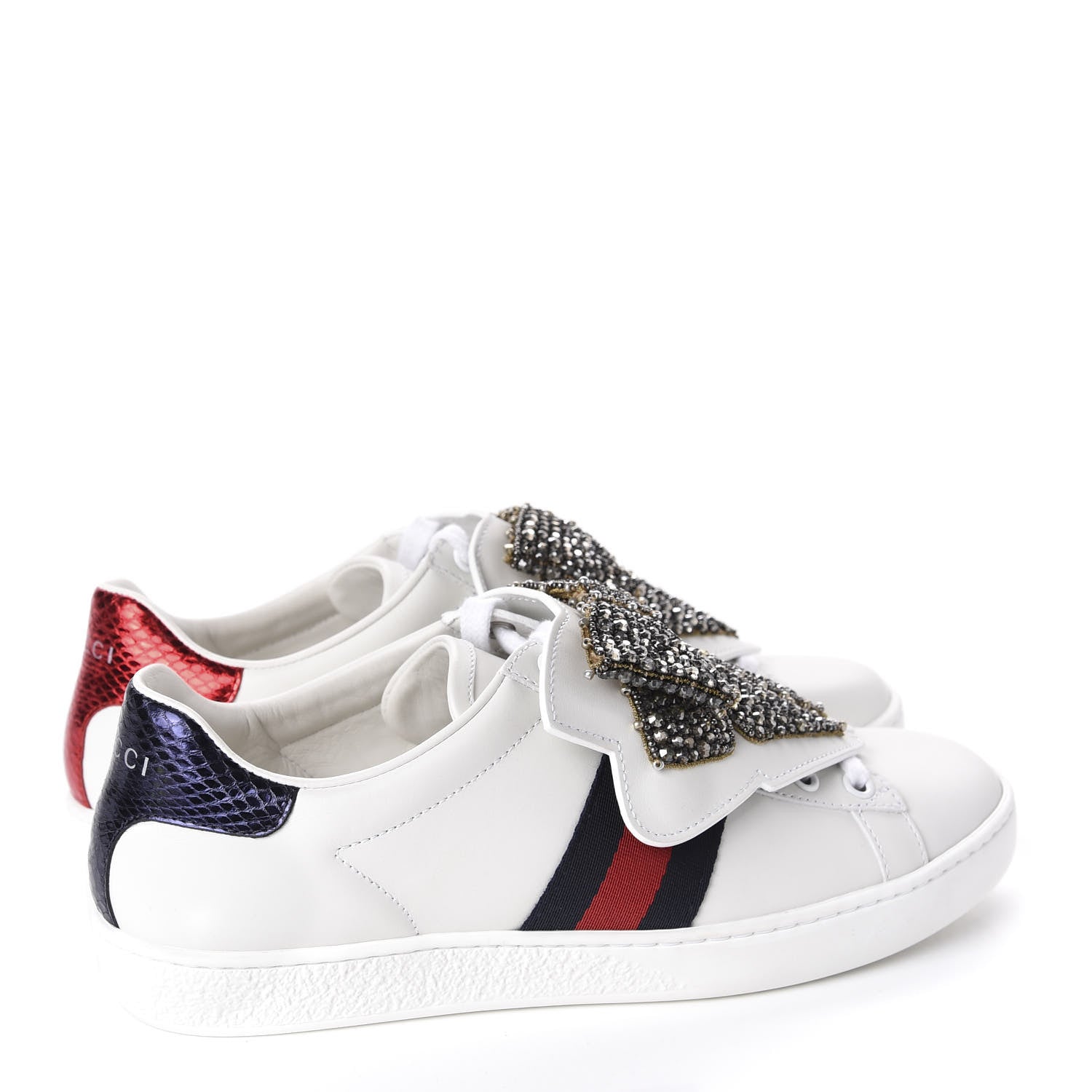 Gucci Calfskin Ayers Web Womens Ace Bow Lace Sneakers 37 White 4 of 10