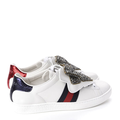 Gucci Calfskin Ayers Web Womens Ace Bow Lace Sneakers 37 White 4 of 10