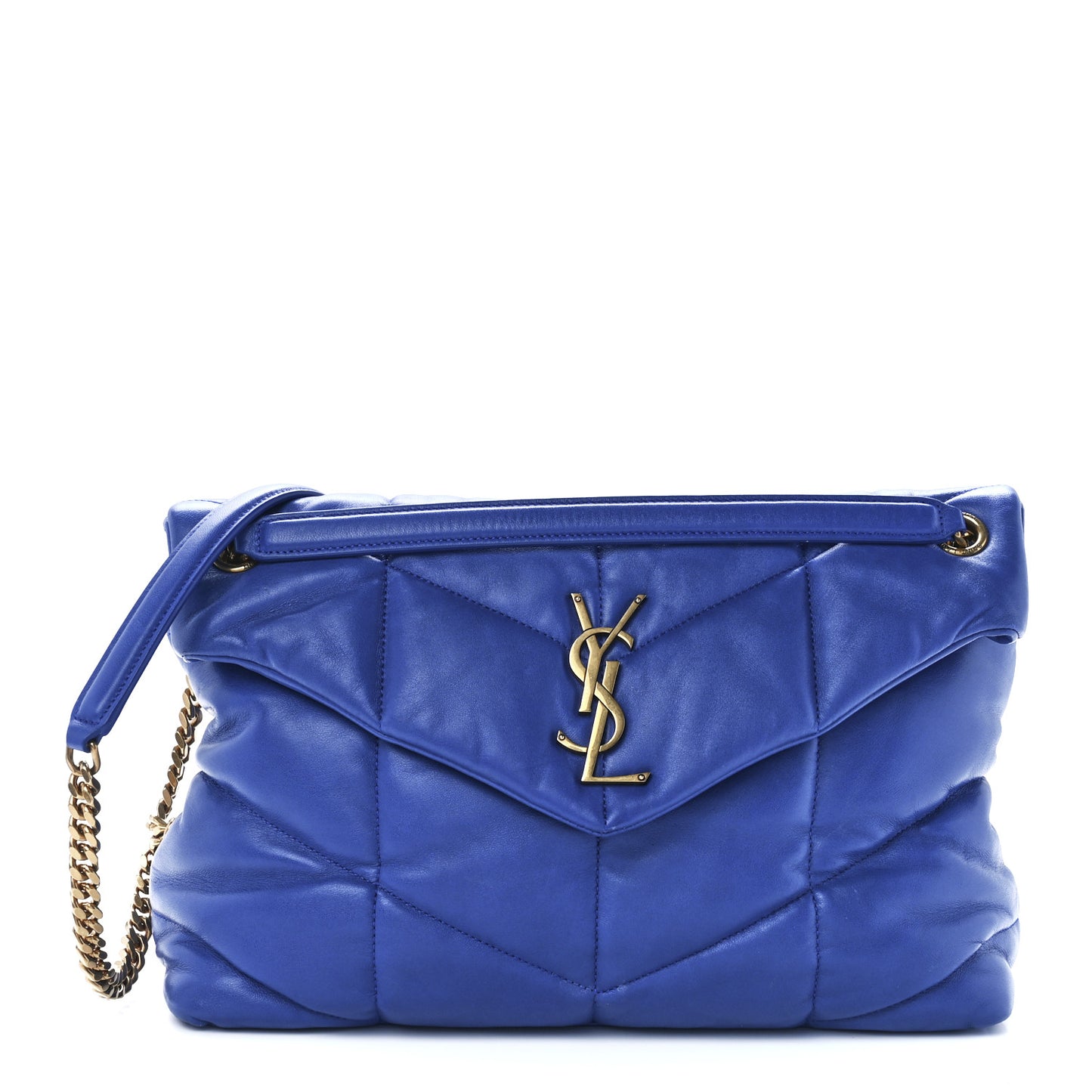 Lambskin Quilted Medium Loulou Puffer Monogram Chain Satchel Majorele Blue
