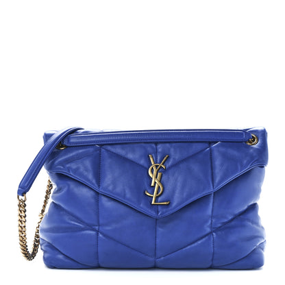 Saint Laurent Lambskin Quilted Medium Loulou Puffer Monogram Chain Satchel Majorele Blue 1 of 12