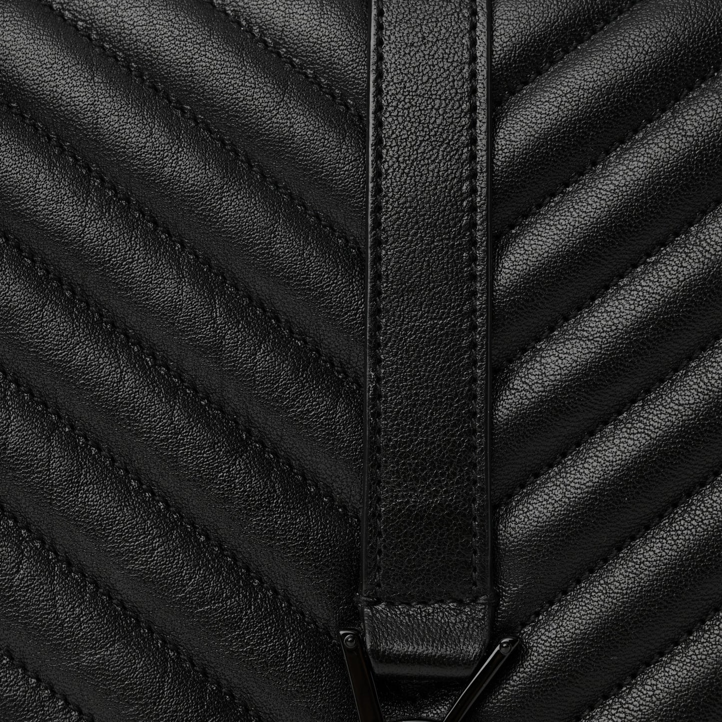 Sheepskin Matelasse Chevron Monogram Monochrome Large College Satchel Black
