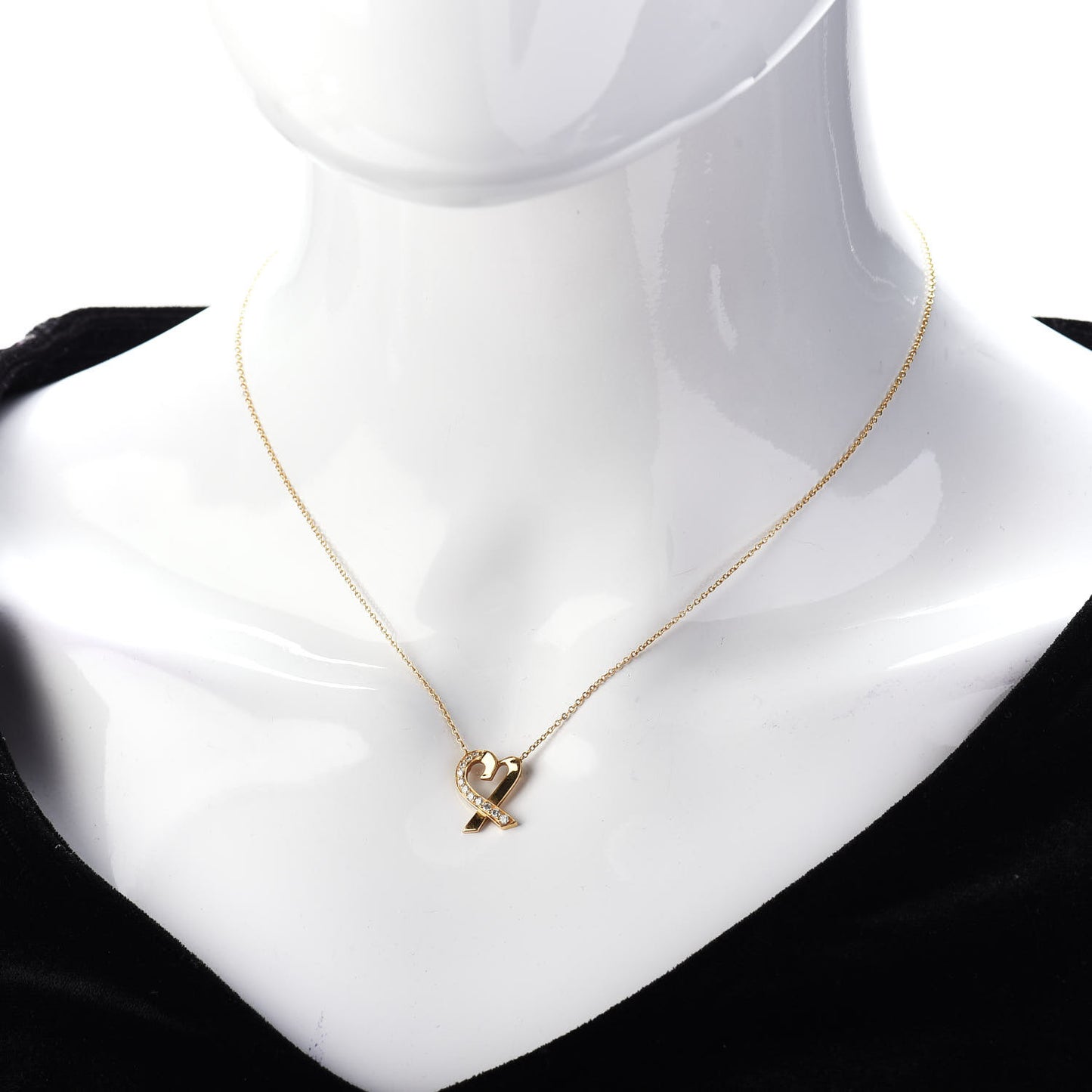 18K Yellow Gold Diamond Small Paloma Picasso Loving Heart Pendant Necklace