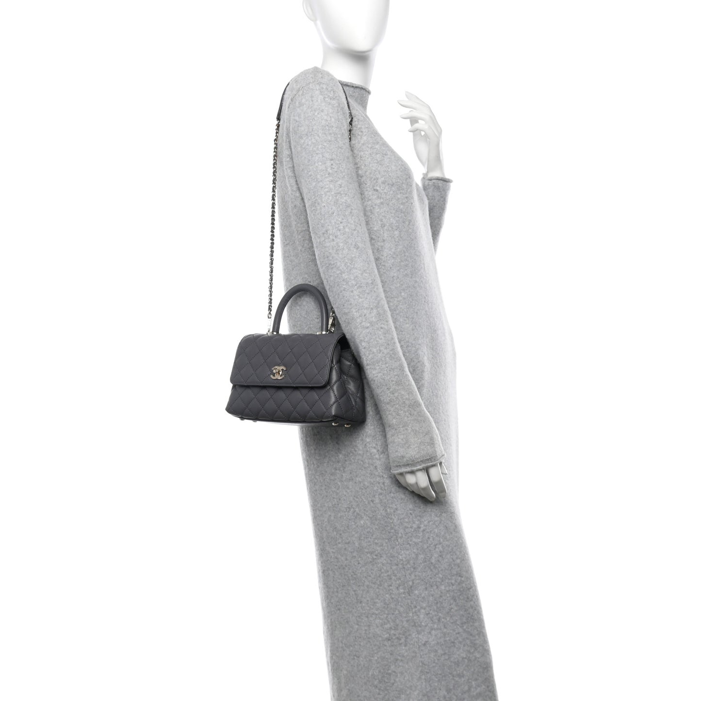 Caviar Quilted Mini Coco Handle Flap Grey