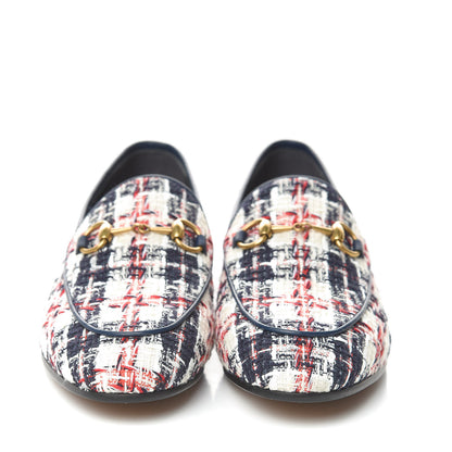 Gucci Tweed Check Horsebit Womens Jordaan Loafers 36 Gardenia Ink Blue Agata 2 of 8