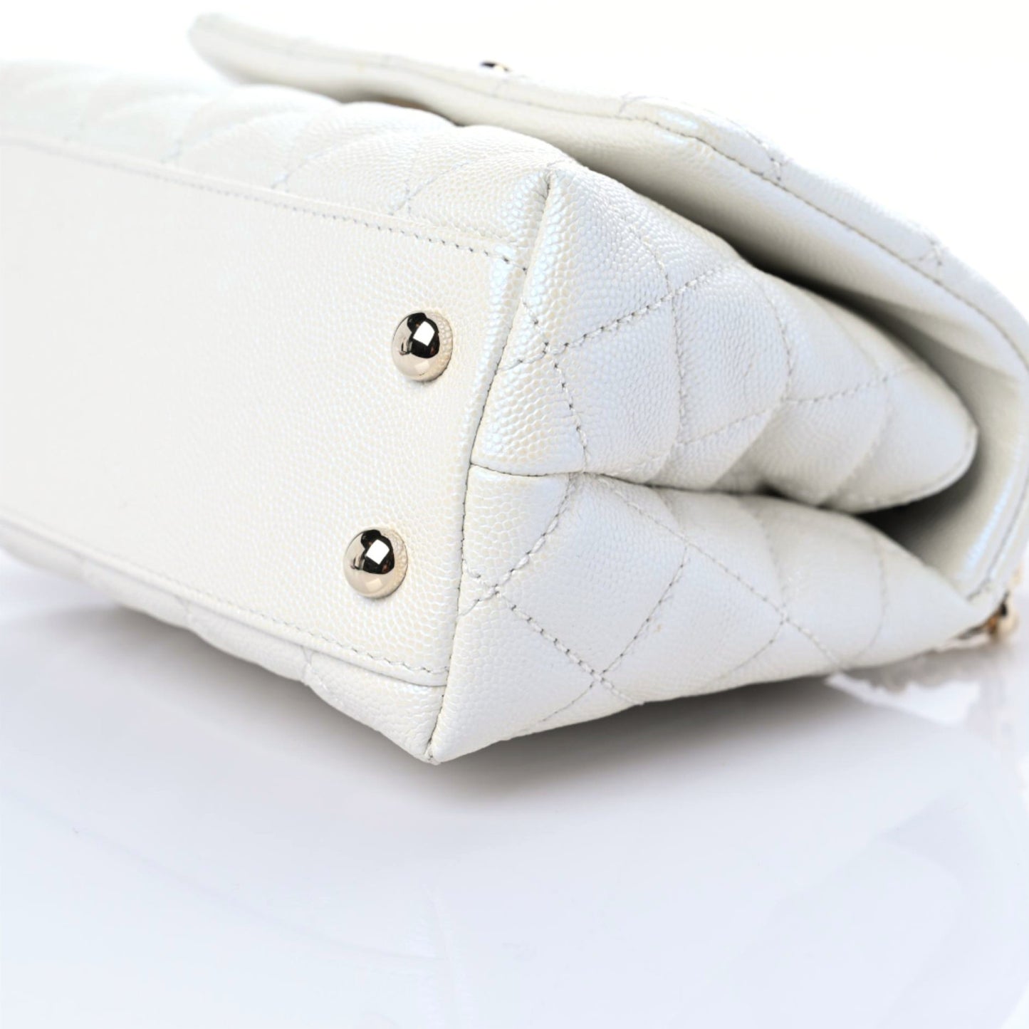 Iridescent Caviar Quilted Extra Mini Coco Handle Flap White